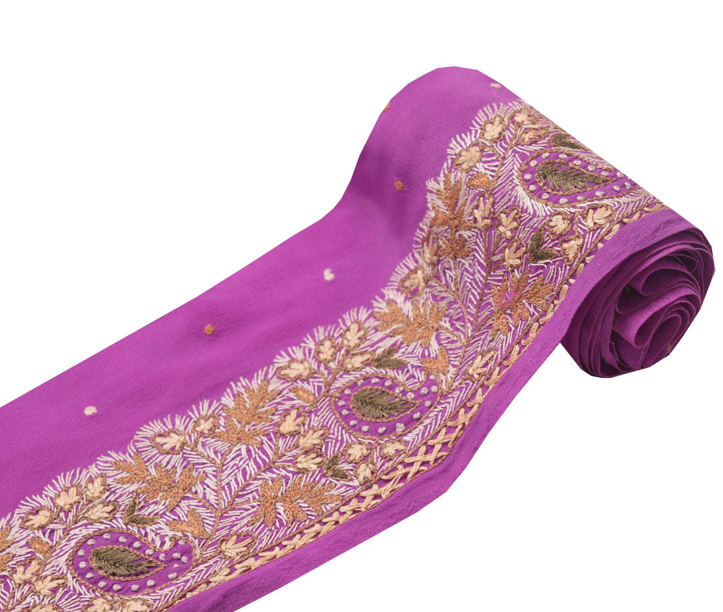 Sushila Vintage Purple Saree Border Craft Sewing Trim Embroidered Crepe Ribbon
