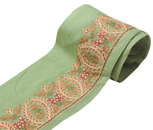 Sushila Vintage Green Saree Border Indian Craft Sewing Trim Hand Work Ribbon
