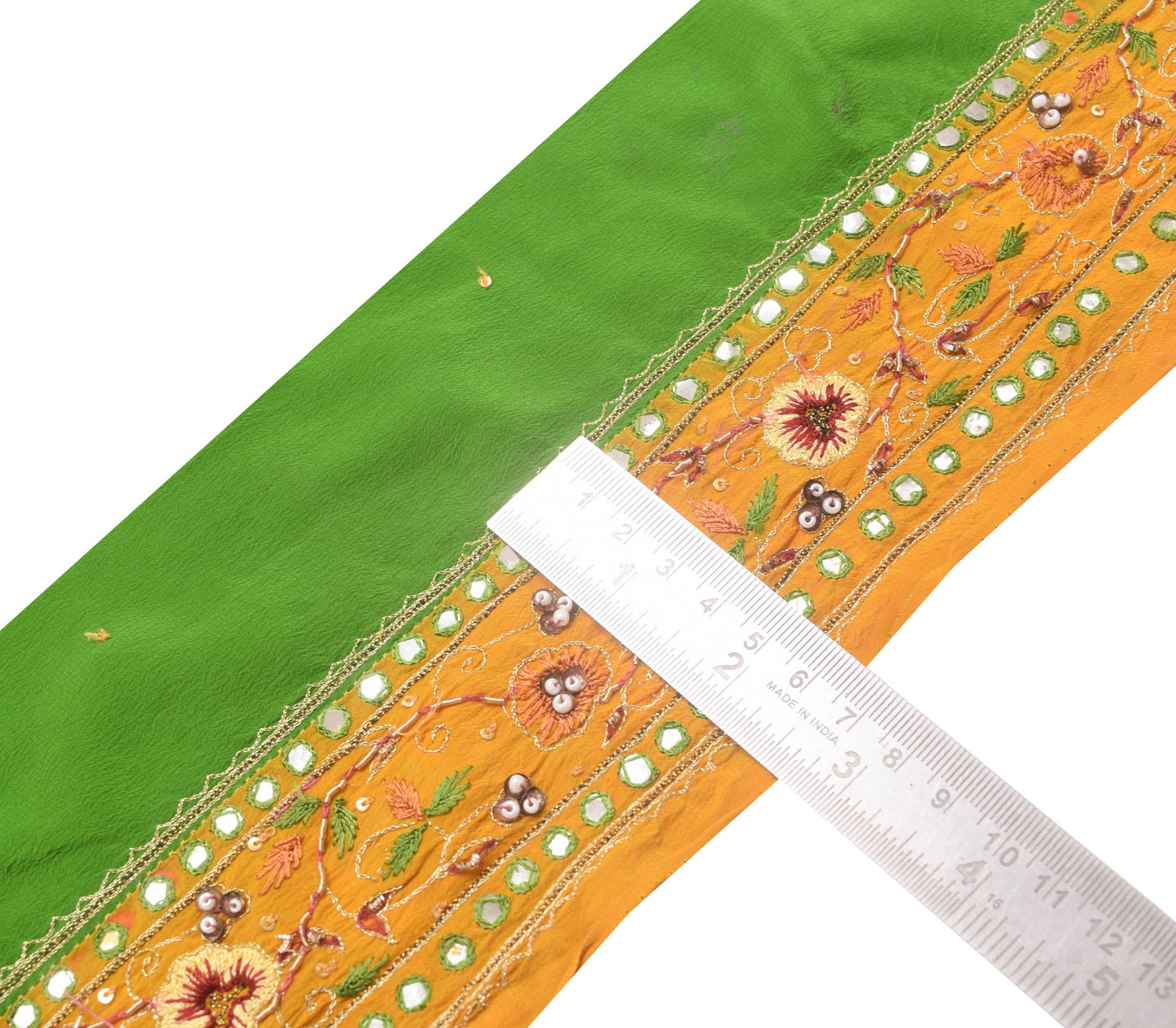 Sushila Vintage Mustard Saree Border Indian Craft Sewing Trim Crepe Lace Ribbon