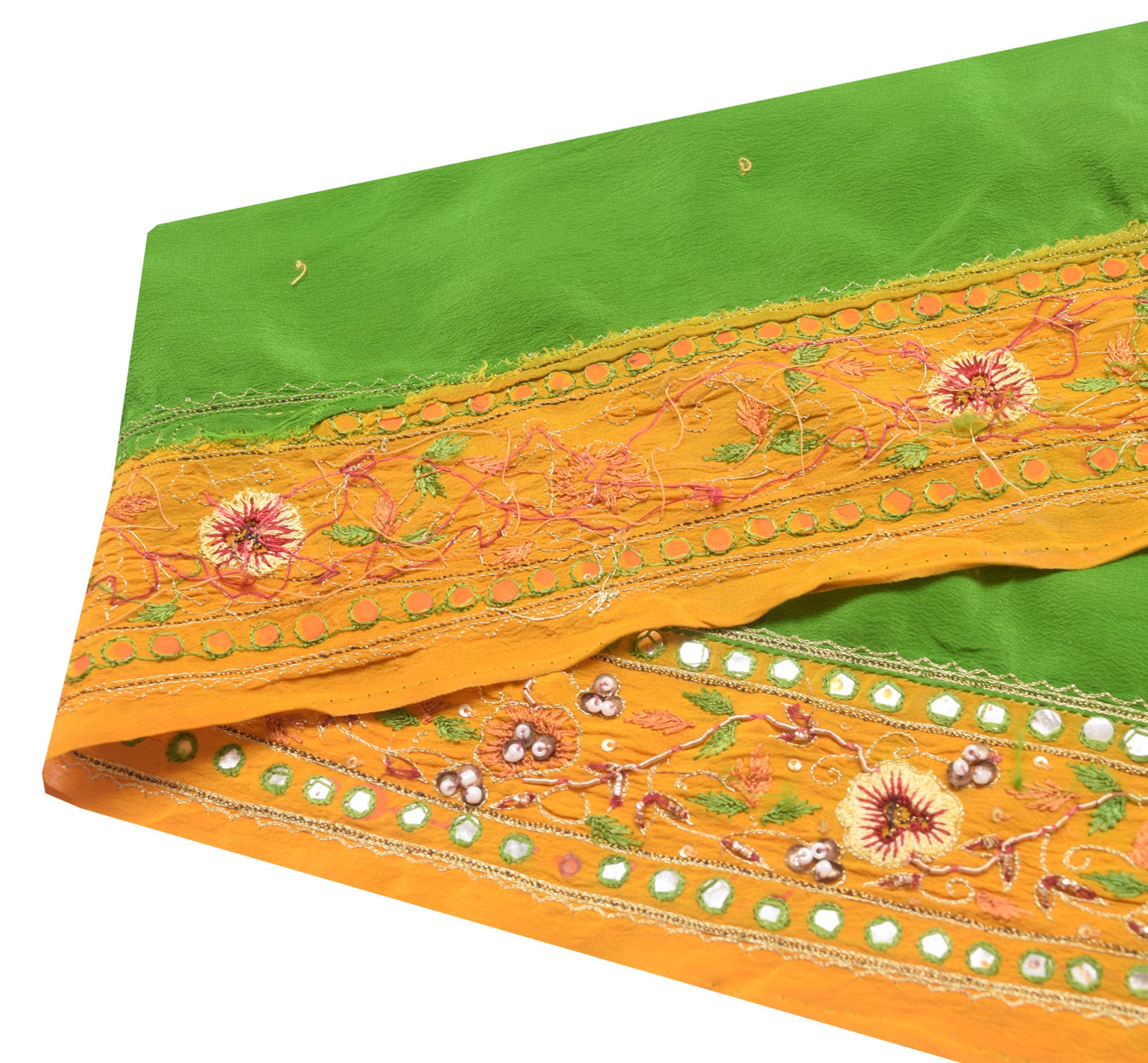 Sushila Vintage Mustard Saree Border Indian Craft Sewing Trim Crepe Lace Ribbon