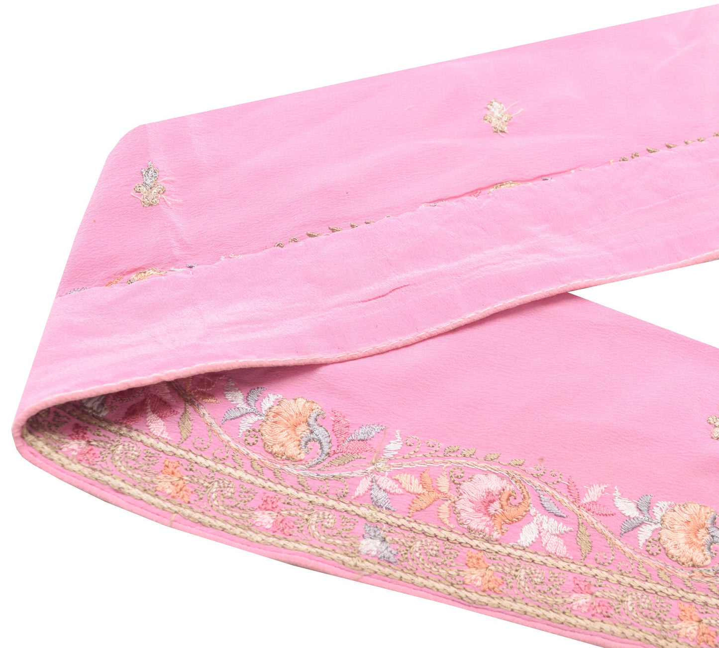 Sushila Vintage Pink Embroidered Crepe Saree Border Craft Sewing Trim Lace Edges