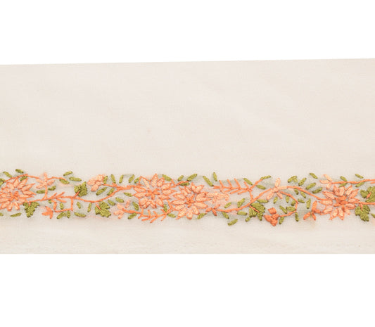 Sushila Vintage White Hand Embroidered Silk Saree Border Craft Sewing Trim Lace