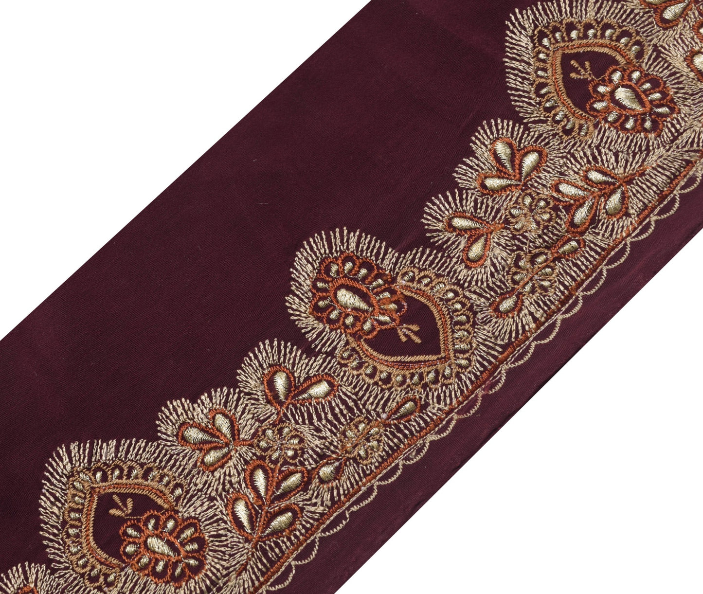 Sushila Vintage Maroon Crepe Saree Border Indian Craft Sewing Trim Floral Lace