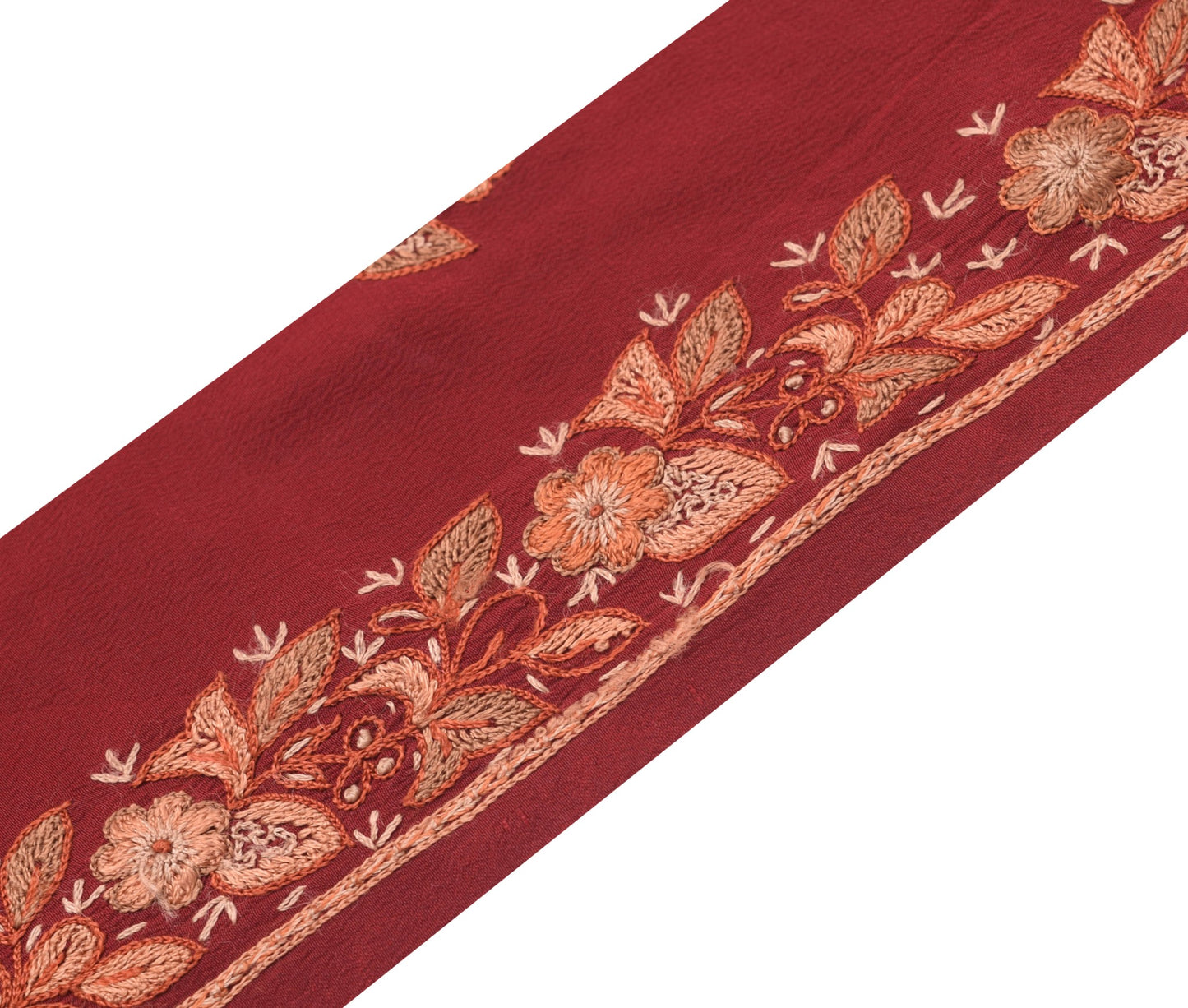 Sushila Vintage Maroon Saree Border Indian Embroidered Craft Sewing Trim Lace
