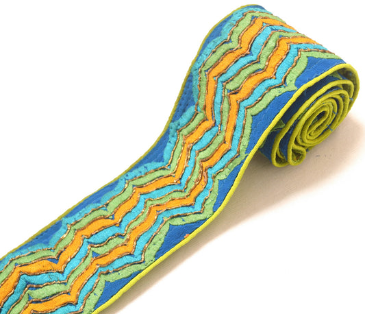 Sushila Vintage Blue Embroidery Saree Border Crepe Craft Sewing Trim Lace Ribbon