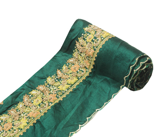Sushila Vintage Green Saree Border Indian Craft Sewing Trim Embroidered Lace