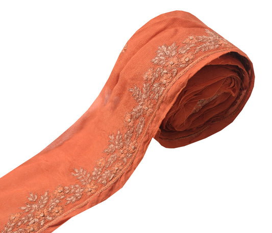 Sushila Vintage Rust Floral Saree Border Indian Craft Sewing Trim Lace Ribbon