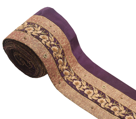 Sushila Vintage Purple Saree Border Craft Sewing Trim Crepe Embroidered Ribbon