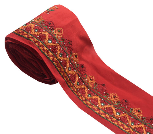 Sushila Vintage Maroon Saree Border Crepe Embroidered Craft Sewing Trim Ribbon