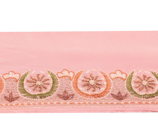 Sushila Vintage Pink Crepe Silk Saree Border Craft Sewing Trim Embroidered Lace