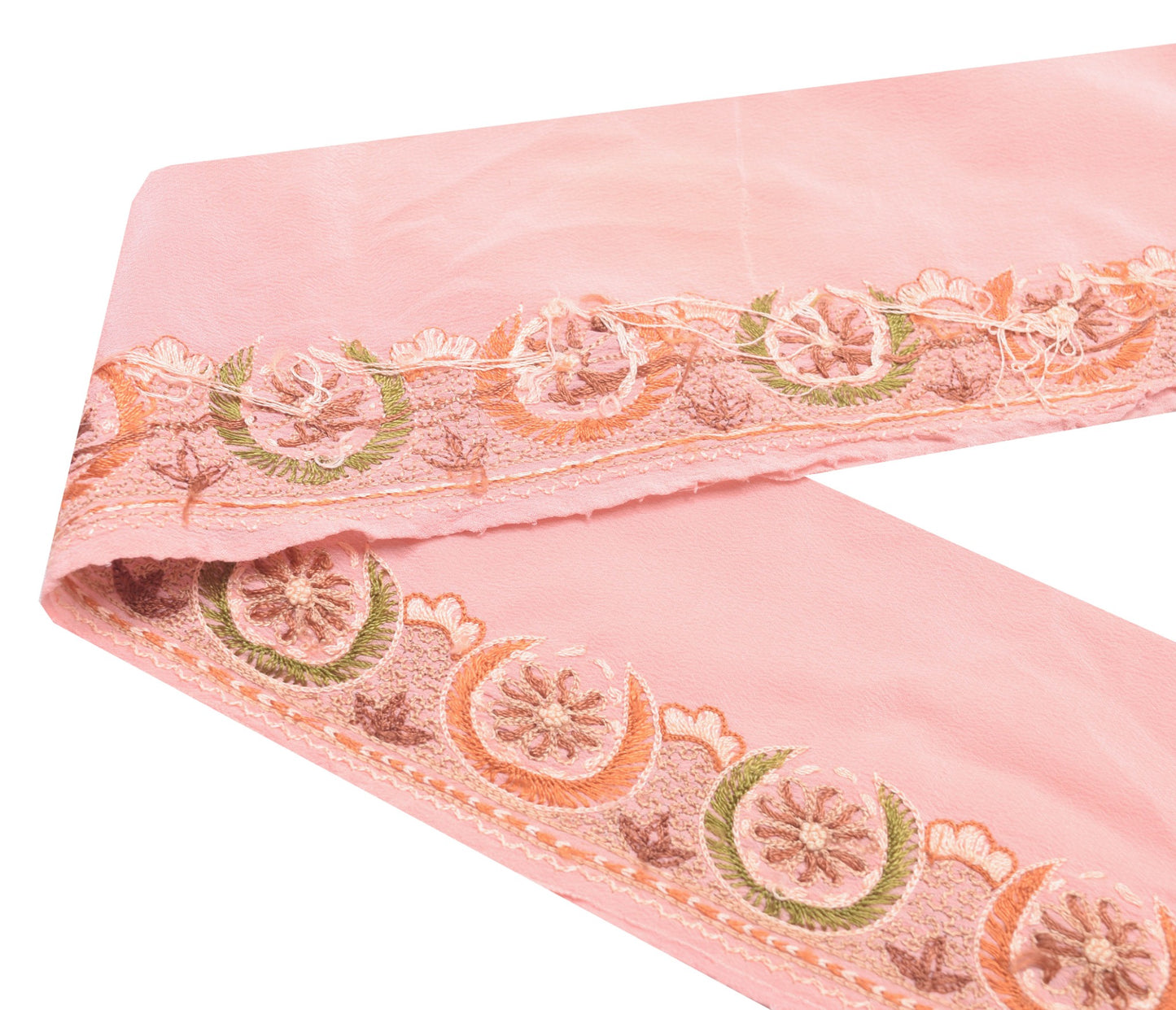 Sushila Vintage Pink Crepe Silk Saree Border Craft Sewing Trim Embroidered Lace