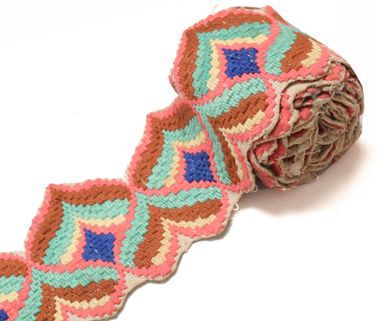 Sushila Vintage Multi-Color Woolen Woven Saree Border Craft Sewing Trim Lace