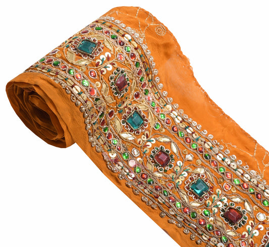 Sushila Vintage Silk Hand Beaded Saree Border Craft Sewing Trim Mustard Lace