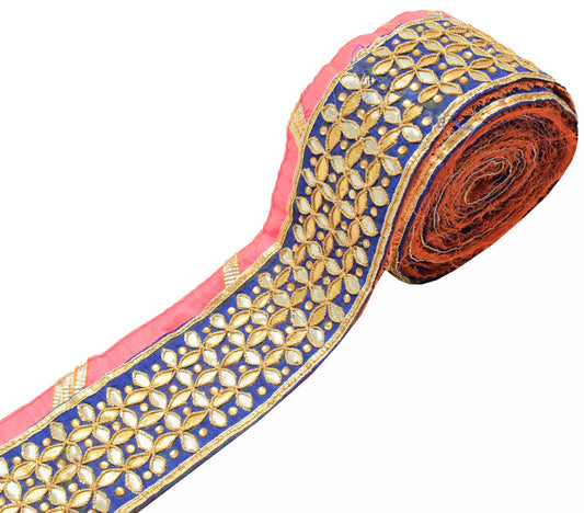 Sushila Vintage Blue Silk Saree Border Craft Sewing Trim Gotta Patti Lace Ribbon