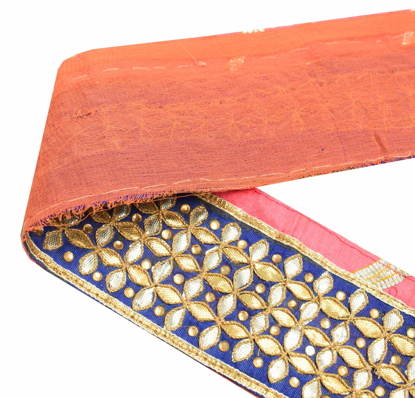 Sushila Vintage Blue Silk Saree Border Craft Sewing Trim Gotta Patti Lace Ribbon