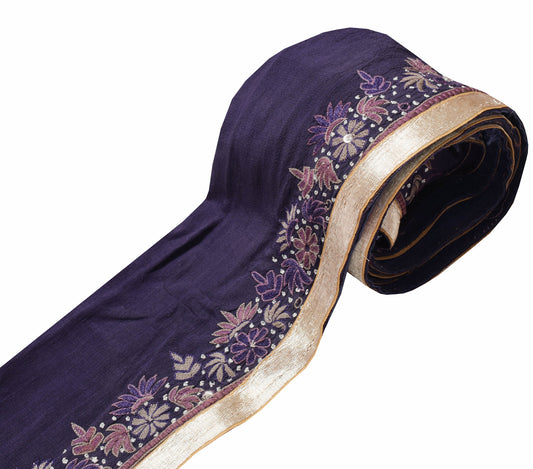 Sushila Vintage Purple Floral Saree Border Indian Craft Sewing Trim Lace Ribbon