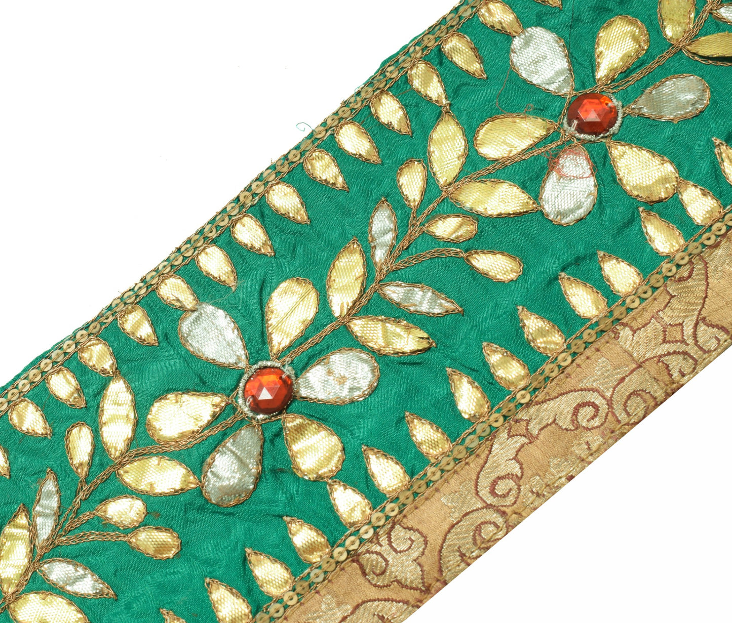 Sushila Vintage Green Silk Saree Border Craft Sewing Trim Gotta Patti Lace