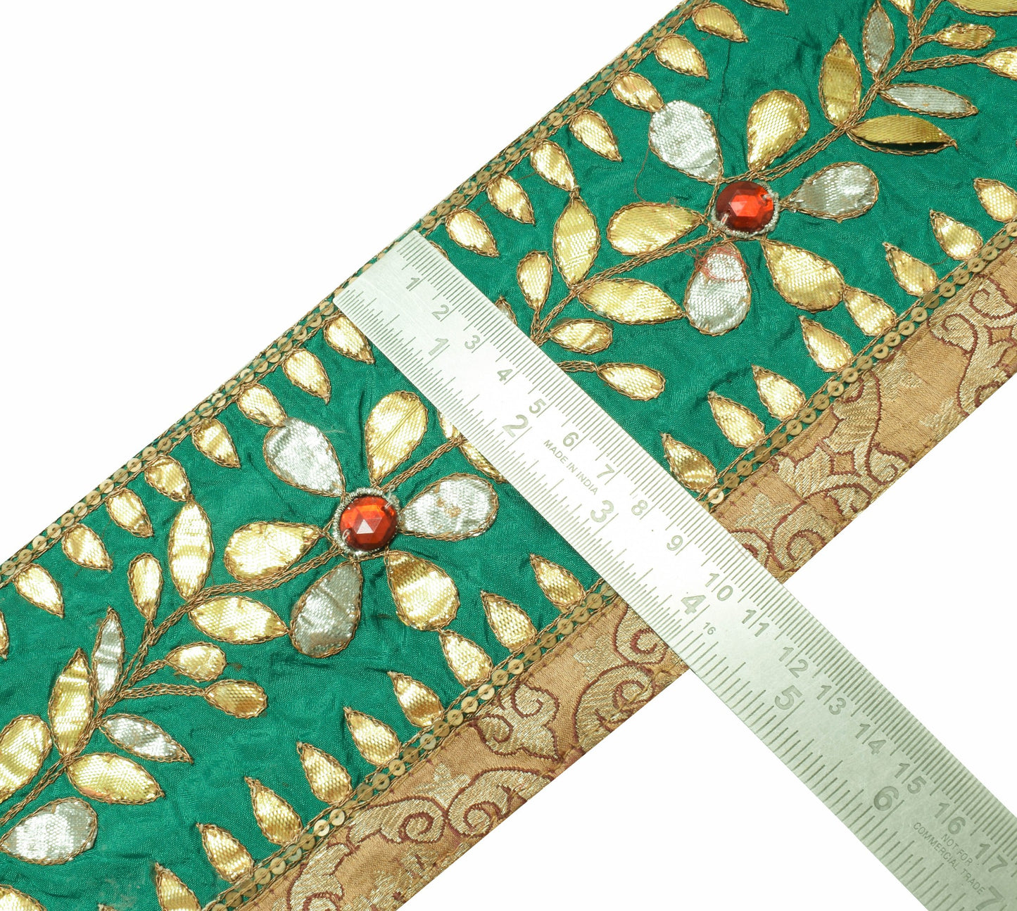 Sushila Vintage Green Silk Saree Border Craft Sewing Trim Gotta Patti Lace