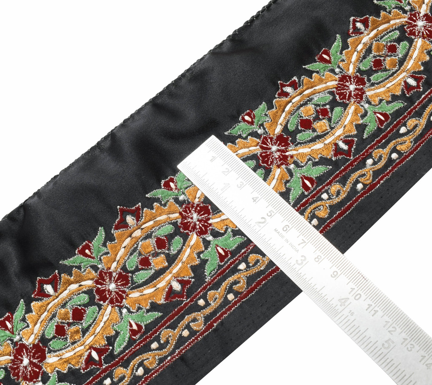 Sushila Vintage Black Satin Silk Saree Border Craft Sewing Trim Embroidery Lace