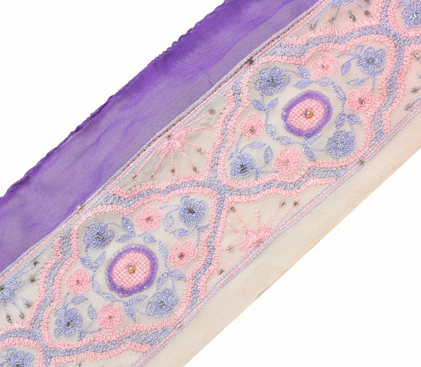 Sushila Vintage Pink Georgette Saree Border Craft Sewing Trim Embroidered Ribbon
