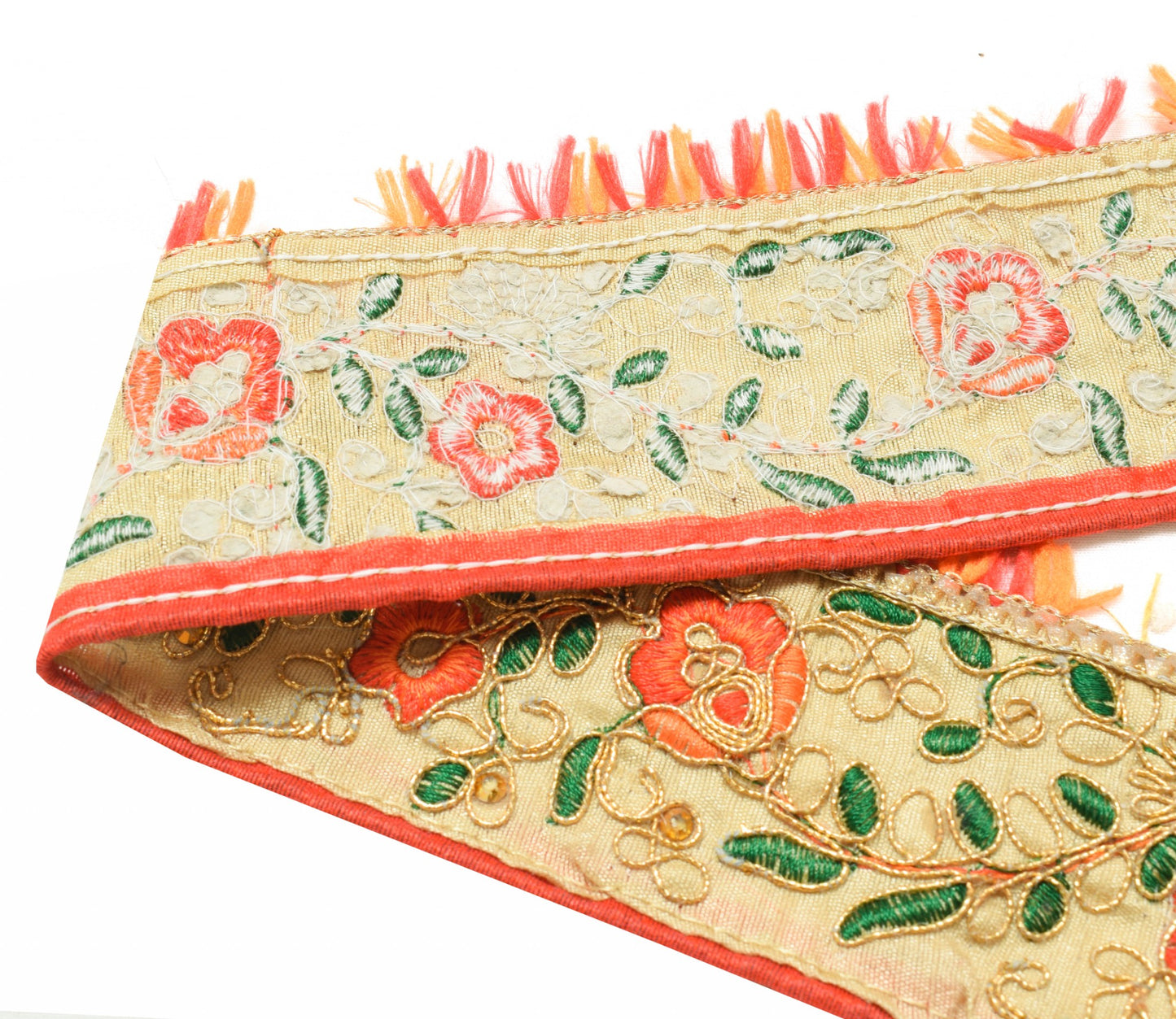 Sushila Vintage Cream Silk Saree Border Embroidered Craft Sewing Trim Ribbon