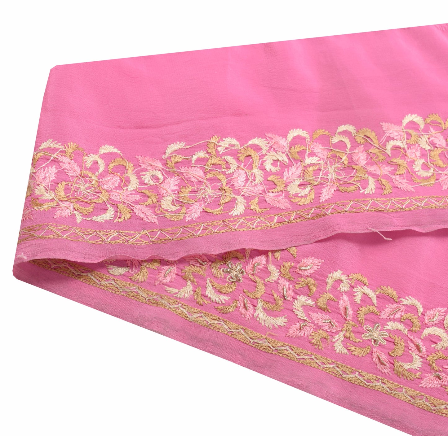 Sushila Vintage Pink Crepe Saree Border Embroidered Craft Sewing Trim Ribbon