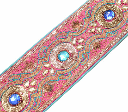 Sushila Vintage Pink Saree Border Indian Craft Sewing Trim Embroidered Ribbon
