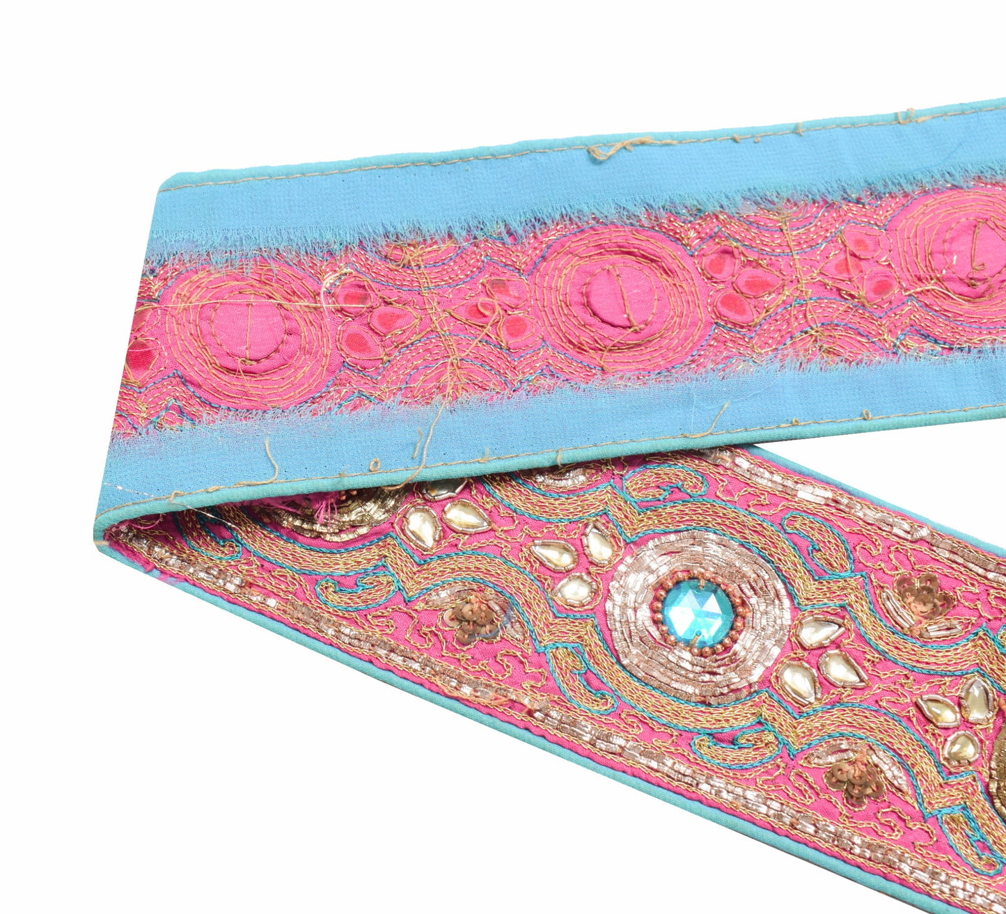 Sushila Vintage Pink Saree Border Indian Craft Sewing Trim Embroidered Ribbon