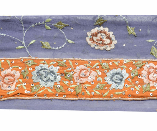 Sushila Vintage Orange Georgette Saree Border Craft Sewing Trim Embroidered Lace