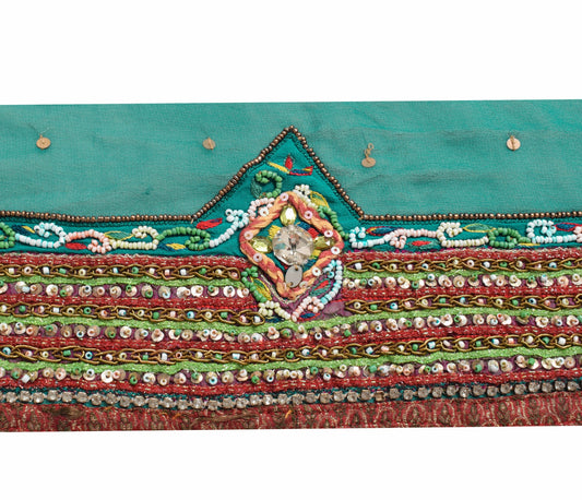 Sushila Vintage Green Georgette Saree Border Hand Beaded Craft Sewing Trim Lace