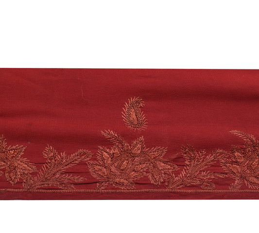 Sushila Vintage Maroon Saree Border Hand Embroidered Craft Sewing Trim Ribbon