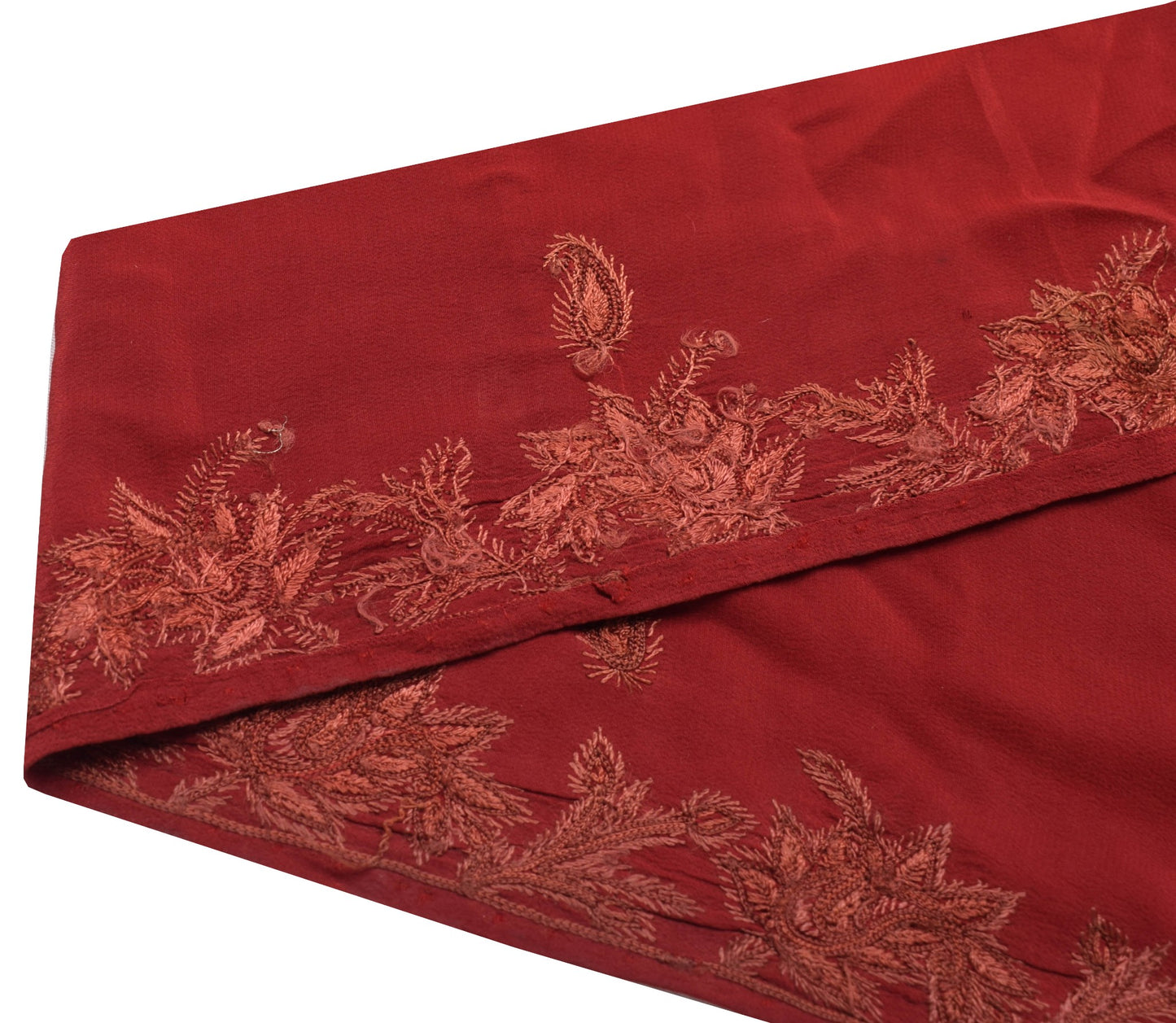 Sushila Vintage Maroon Saree Border Hand Embroidered Craft Sewing Trim Ribbon
