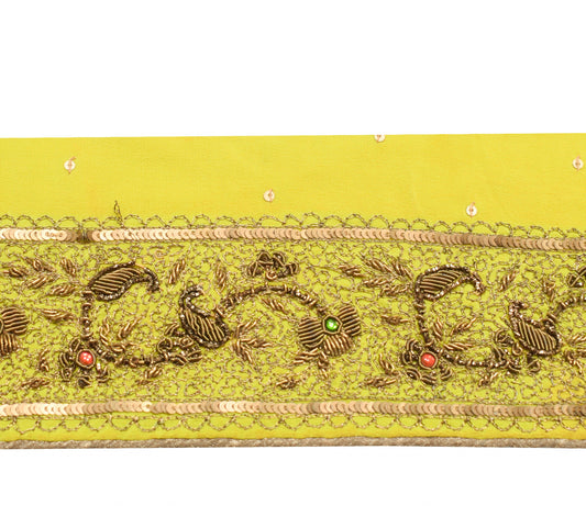 Sushila Vintage Zardozi Work Saree Border Craft Sewing Trim Green Crepe Lace