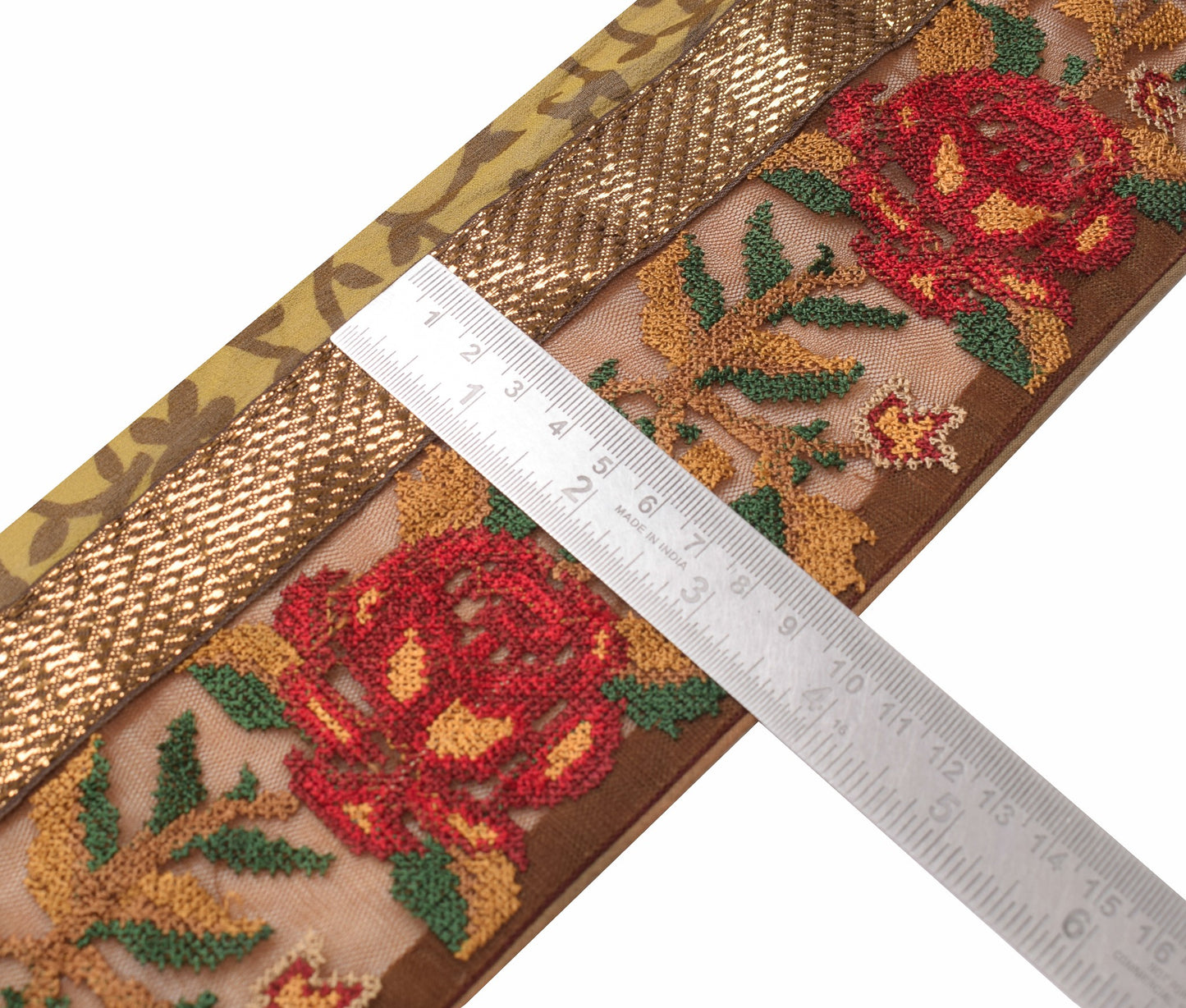 Sushila Vintage Brown Saree Border Net MeshCraft Sewing Trim Embroidered Ribbon