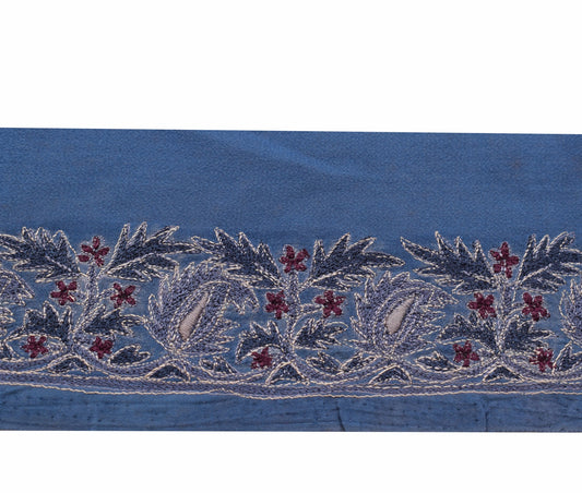 Sushila Vintage Blue Saree Border Embroidered Art Silk Craft Sewing Trim Lace