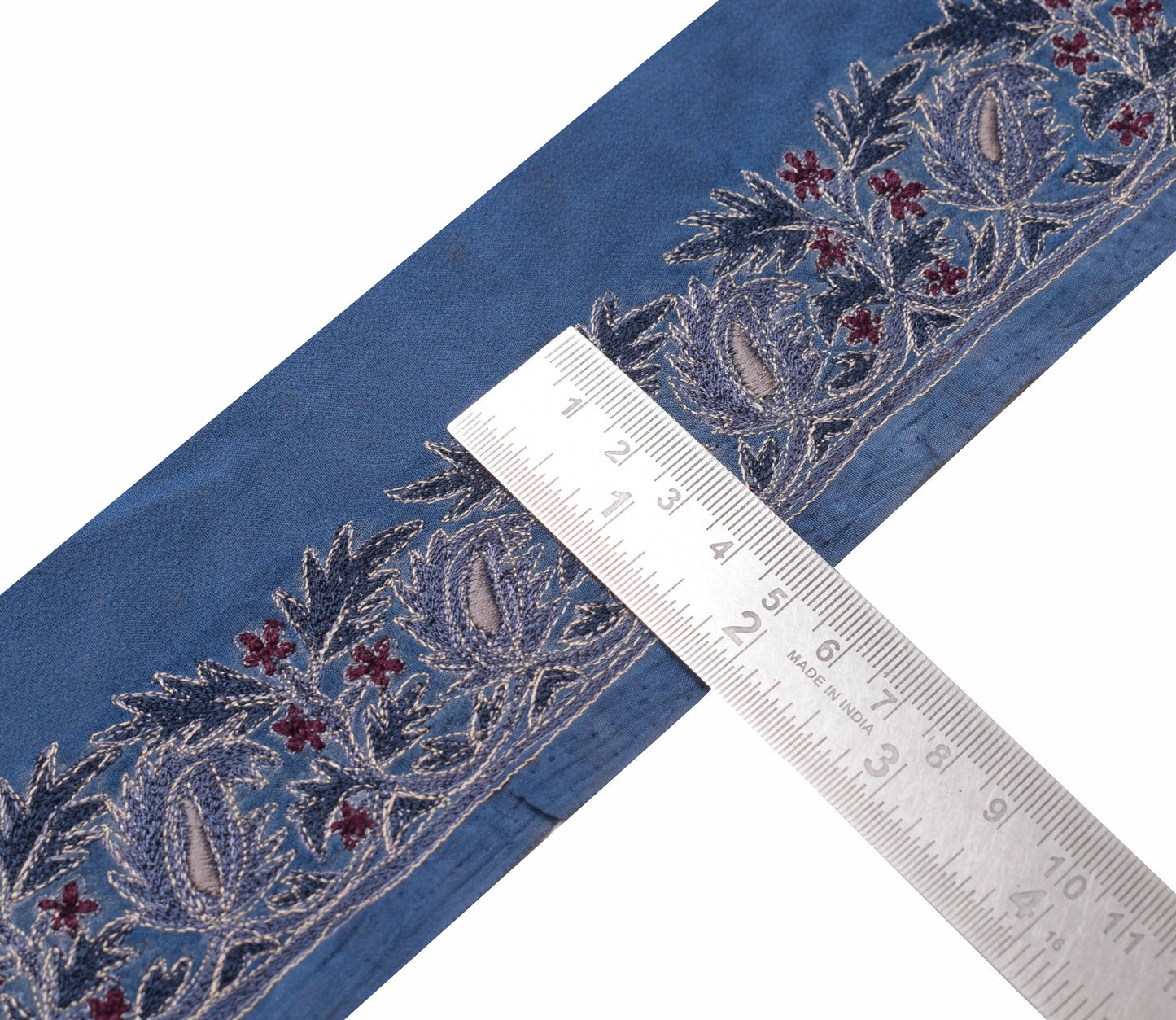 Sushila Vintage Blue Saree Border Embroidered Art Silk Craft Sewing Trim Lace