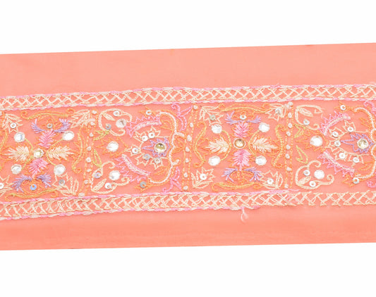 Sushila Vintage Peach Saree Border Hand Work Craft Sewing Trim Lace Ribbon