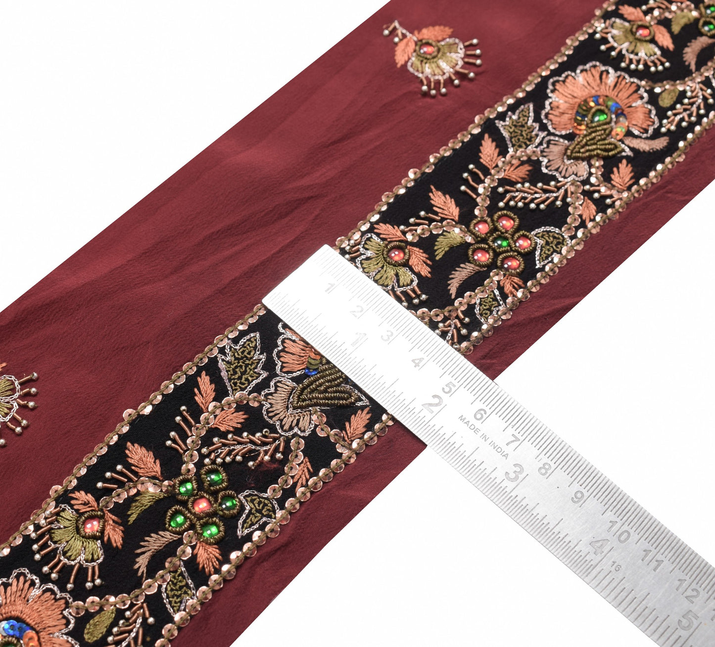 Sushila Vintage Black Saree Border Hand Embroidered Craft Sewing Trim Lace