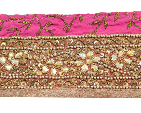 Sushila Vintage Crepe Saree Border Hand Beaded Craft Sewing Trim Lace Ribbon