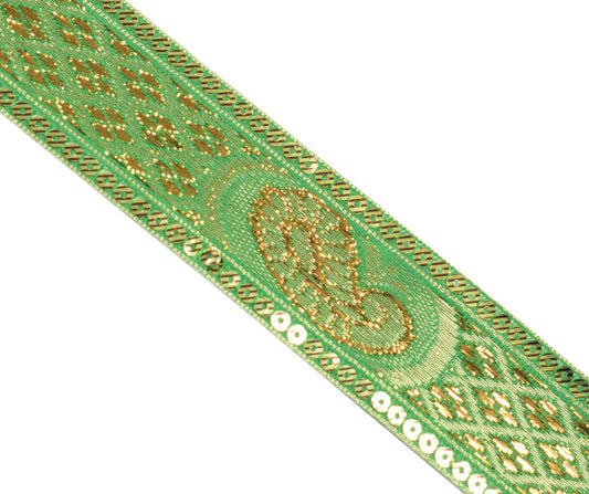 Sushila Vintage Green Saree Border Indian Craft Sewing Trim Woven Lace Ribbon
