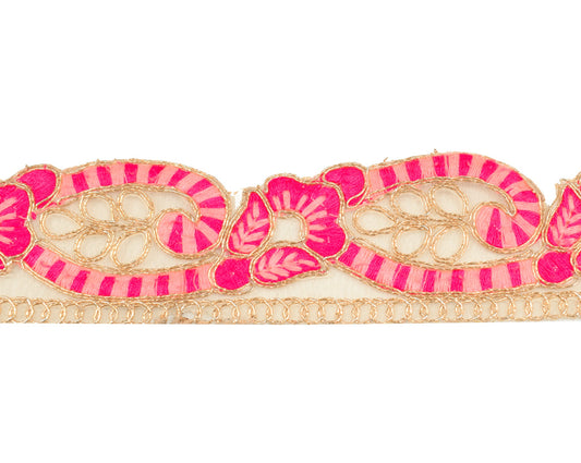 Sushila Vintage Beige Saree Border Craft Sewing Trim Silk Embroidered Lace Edge