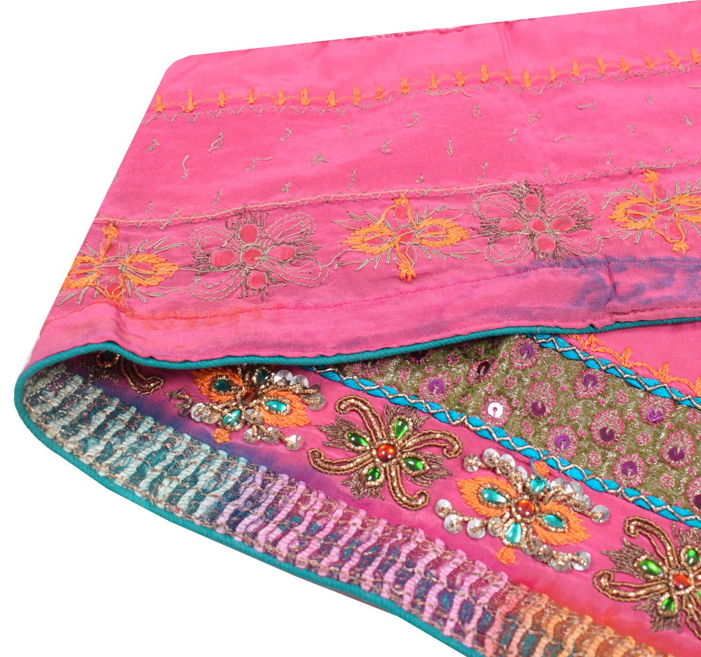 Sushila Vintage Pink Saree Border Hand Beaded Craft Sewing Trim Crepe Ribbon