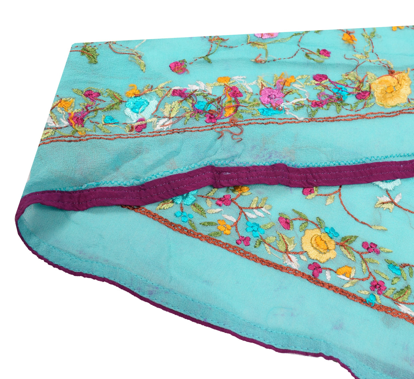 Sushila Vintage Aqua Blue Saree Border Craft Sewing Trim Hand Embroidered Lace