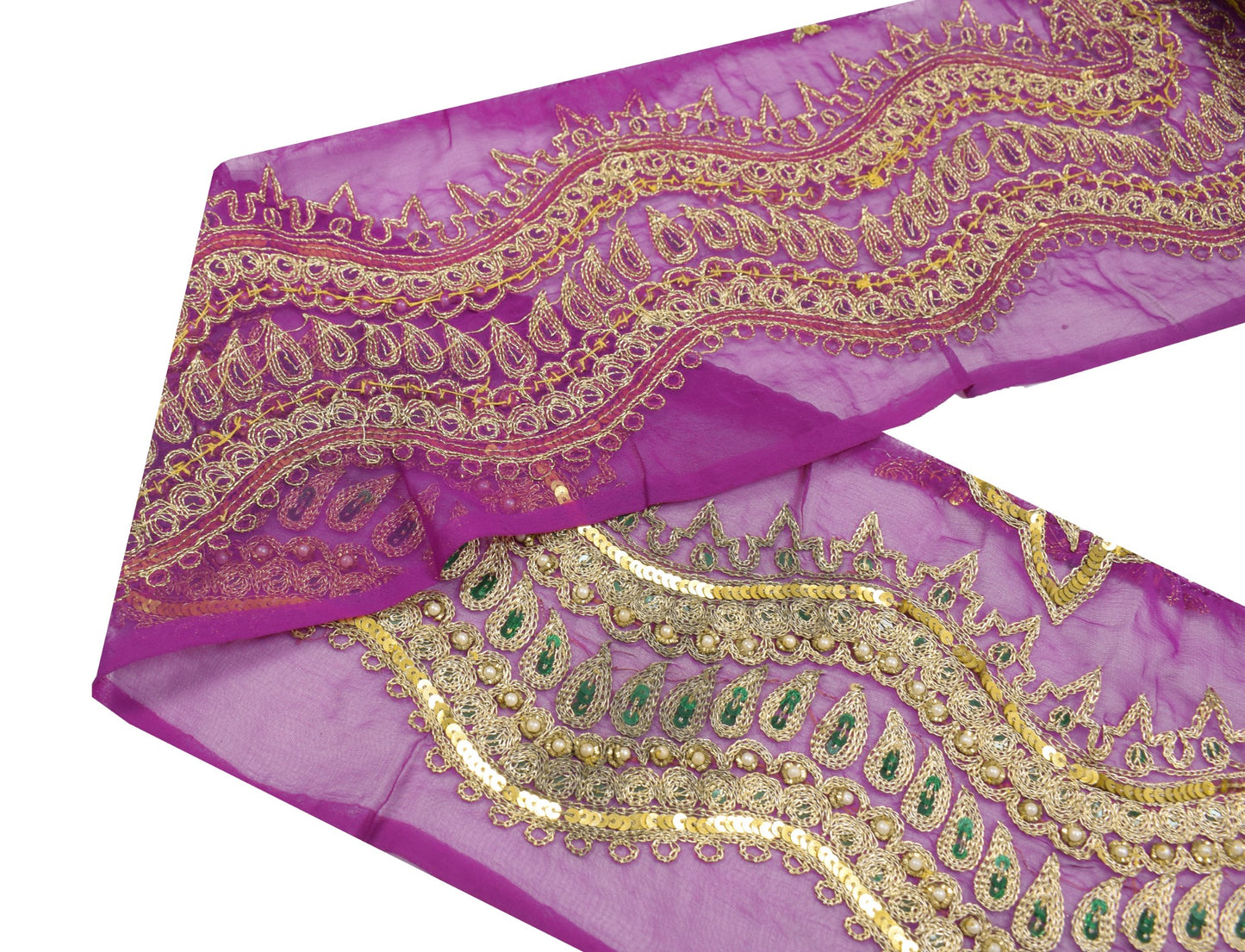 Sushila Vintage Purple Saree Border Indian Craft Sewing Trim Zari Work Ribbon