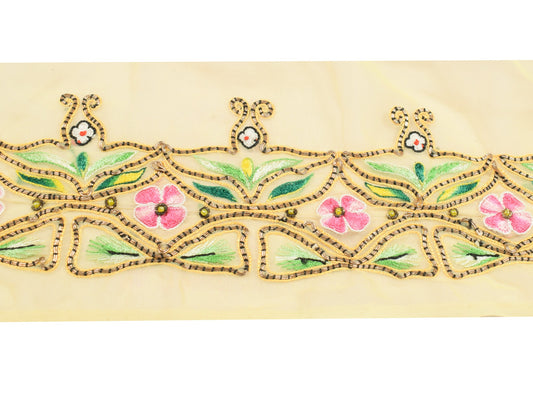 Sushila Vintage Yellow Saree Border Georgette Embroidered Craft SewingTrim Lace