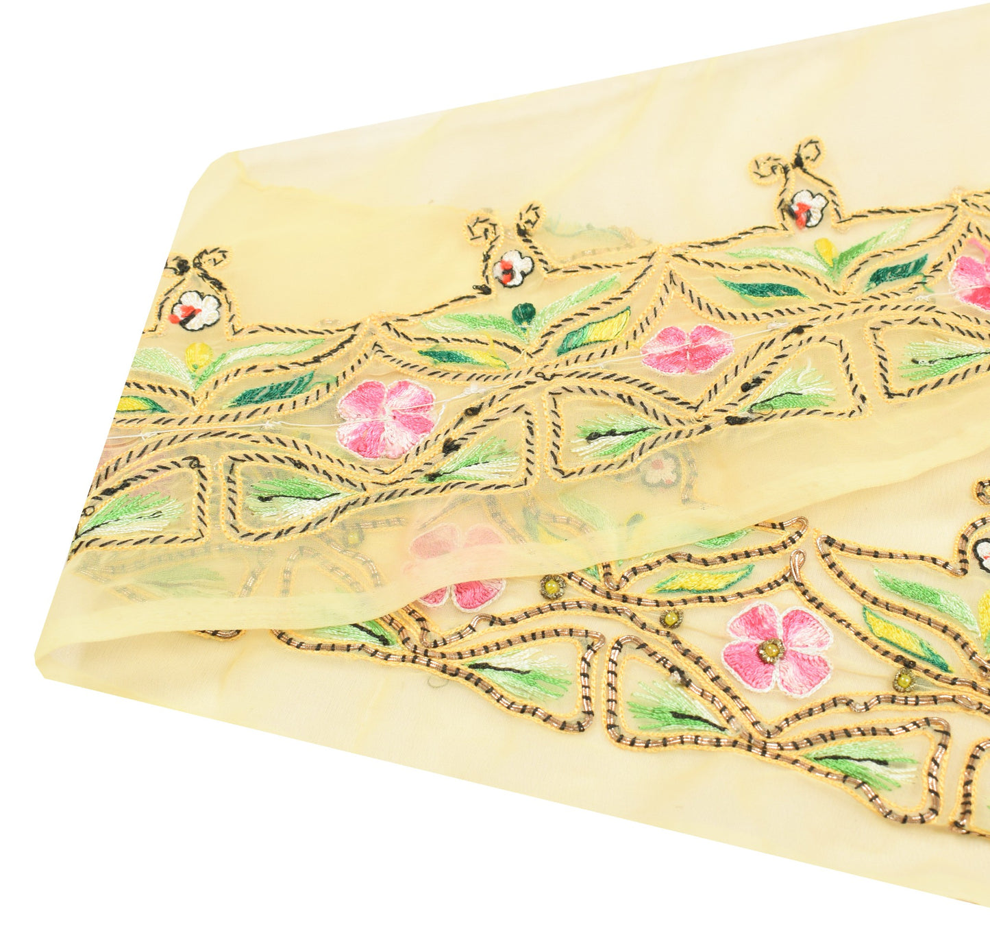 Sushila Vintage Yellow Saree Border Georgette Embroidered Craft SewingTrim Lace