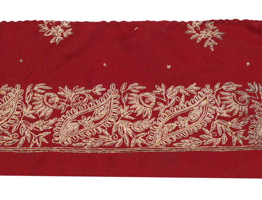 Sushila Vintage Red Silk Saree Border Zardozi Work Craft Sewing Trim Lace Ribbon