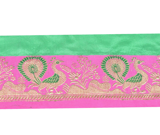 Sushila Vintage Banarasi Saree Border Craft Sewing Trim Pink Woven Satin Lace