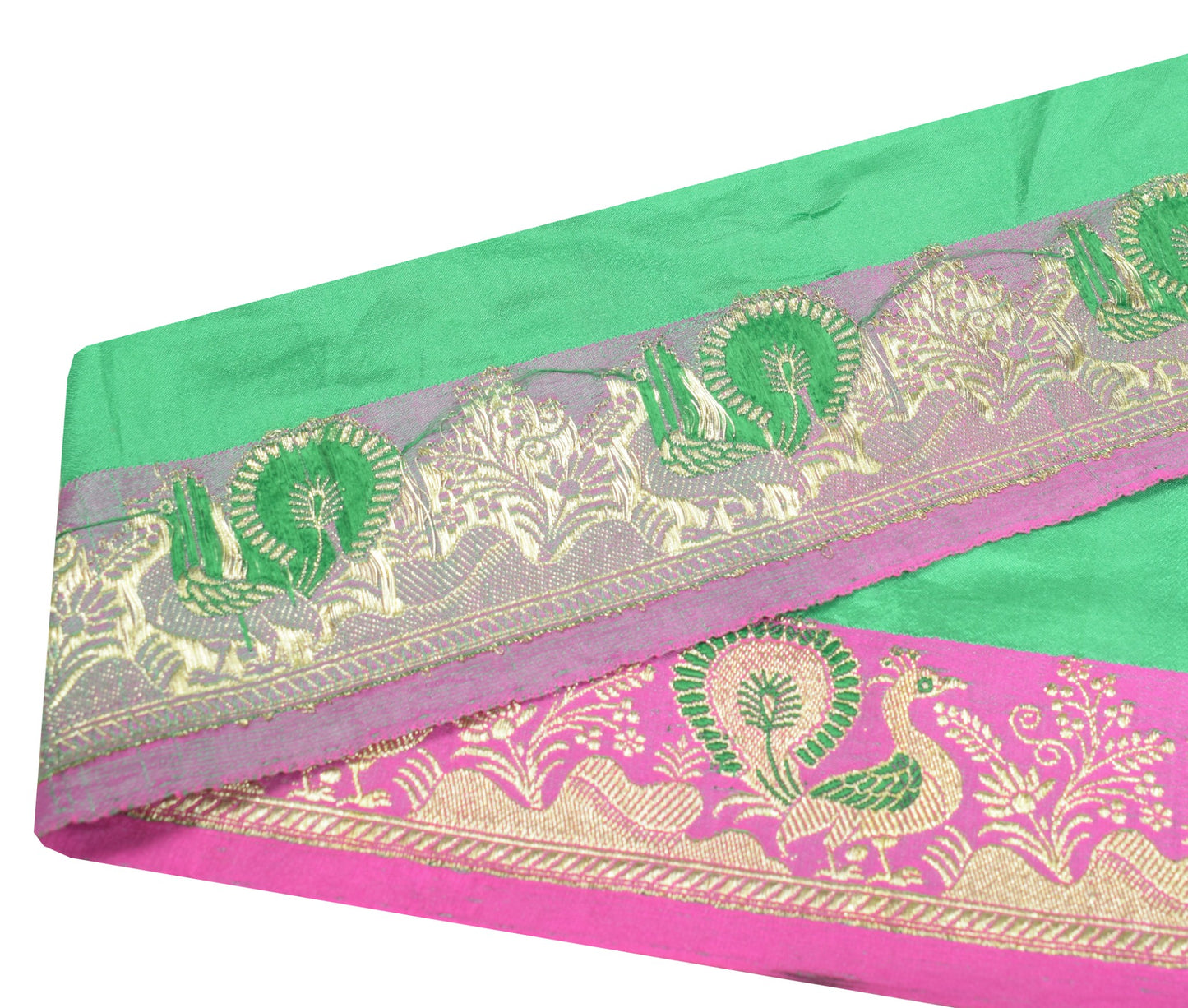 Sushila Vintage Banarasi Saree Border Craft Sewing Trim Pink Woven Satin Lace