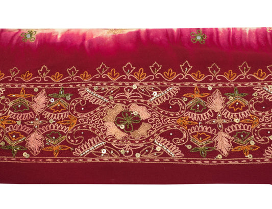 Sushila Vintage Maroon Saree Border Hand Embroidered Craft Sewing Trim Lace
